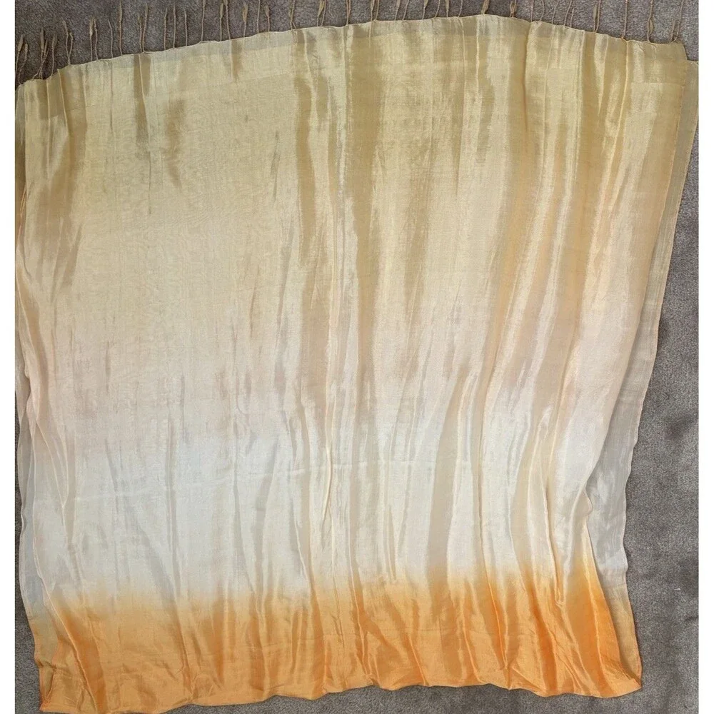 Vibrant Ombre Yellow Orange Gradient Fringe Lightweight Scarf Wrap Shawl Silk ?